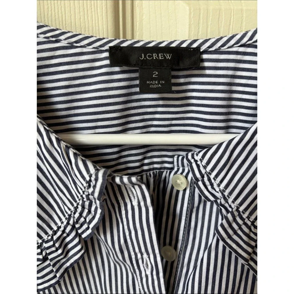 J. Crew Jules ruffle pan collar striped cotton button down shirt women’s 2 small